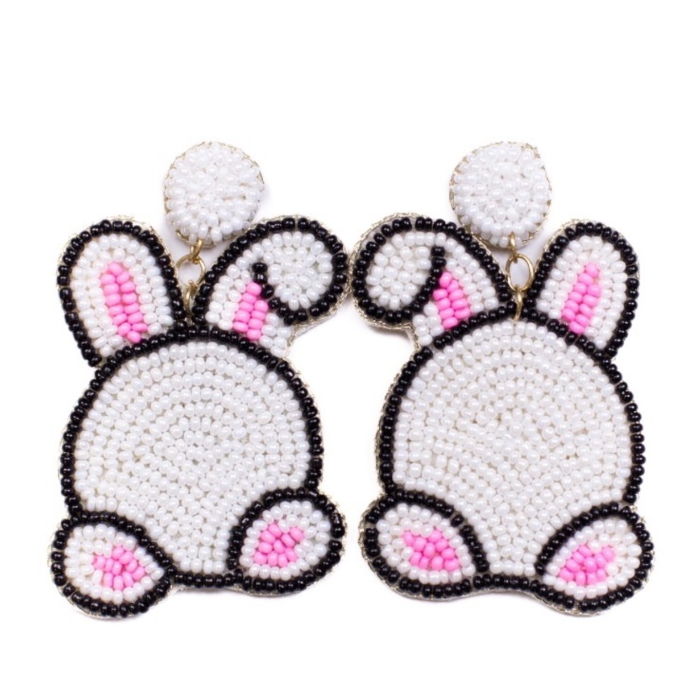 NWT Beaded Bunny Earrings - White and Pink
